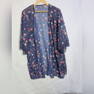 Unbranded Blue One Size Floral Kimono Robe